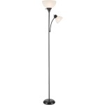 Globe Electric 67135 72" Torchiere Floor Lamp and Adjustable Reading Light, Matte Black, Frosted Shade, Dual Rotary Switch, 3-Step Dimming, Modern Lighting for Living Room or Office