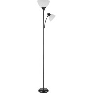 Globe Electric 67135 72" Torchiere Floor Lamp and Adjustable Reading Light, Matte Black, Frosted Shade, Dual Rotary Switch, 3-Step Dimming, Modern Lighting for Living Room or Office