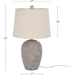 Nourison Home 23" Greyish Brown Earth Tone Rustic Farmhouse Ceramic Table Lamp for Bedroom, Living Room, Dining, Office, with Beige Linen Shade