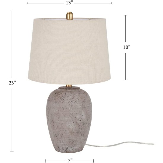 Nourison Home 23" Greyish Brown Earth Tone Rustic Farmhouse Ceramic Table Lamp for Bedroom, Living Room, Dining, Office, with Beige Linen Shade