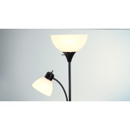 Globe Electric 67135 72" Torchiere Floor Lamp and Adjustable Reading Light, Matte Black, Frosted Shade, Dual Rotary Switch, 3-Step Dimming, Modern Lighting for Living Room or Office