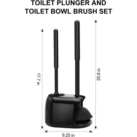 SetSail Toilet Brush and Plunger Set, Semi-Hidden Toilet Plungers Heavy Duty Toilet Bowl Brush and Holder for Bathroom Toilet Plunger and Brush Set for Deeply Cleaning - Black
