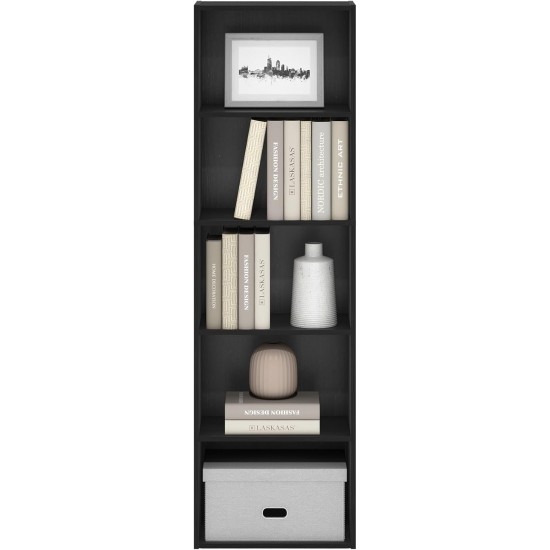 Furinno LUDER Book Shelf, 5-Cube Bookshelf, Bookcase with Open Shelf, 9.4 x 15.8 x 52, for Living Room, Bedroom, Home Office, Blackwood