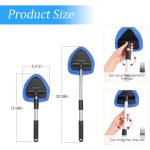 Windshield Cleaning Tool, Car Window Cleaner with Extendable Long Handle and 4 Washable Reusable Microfiber Pads, Auto Interior Exterior Glass Wiper Cleaning Kit Universal for Office and Home (Blue)