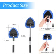 Windshield Cleaning Tool, Car Window Cleaner with Extendable Long Handle and 4 Washable Reusable Microfiber Pads, Auto Interior Exterior Glass Wiper Cleaning Kit Universal for Office and Home (Blue)