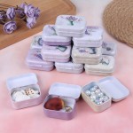 8Pcs Metal Hinged Tin Box Container Floral Farmhouse Rustic Mini Portable Small Storage Container Kit with Lid for Home Storage 2.1x1.5x1 Inch (White)