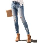 Allimy Women's High Rise Skinny Stretch Ripped Jeans High Waisted Destroyed Denim Pants