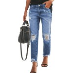 Sidefeel Women's Boyfriend Jeans Stretchy Ripped Distressed Zimbaplatinum Denim Pants Size 4-18