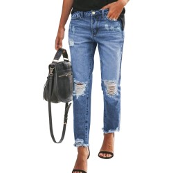 Sidefeel Women's Boyfriend Jeans Stretchy Ripped Distressed Zimbaplatinum Denim Pants Size 4-18