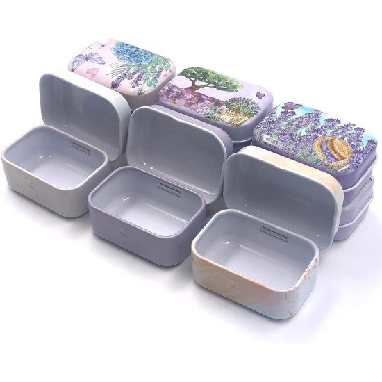 8Pcs Metal Hinged Tin Box Container Floral Farmhouse Rustic Mini Portable Small Storage Container Kit with Lid for Home Storage 2.1x1.5x1 Inch (White)