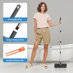 Scrub Brush with Long Handle, Floor Scrub Brush Squeegee Broom for Cleaning, 3 in 1 Shower Scrubber Floor Broom Squeegee for Concrete Tile Wall Deck Patio Grey