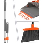 Broom and Dustpan Set for Home, Broom and Dustpan Combo for Office, Long Handle Broom with Upright Standing Dust pan,Indoor&Outdoor Sweeping (Gray&Orange)
