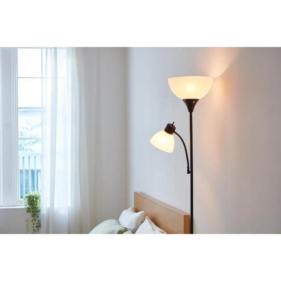 Globe Electric 67135 72" Torchiere Floor Lamp and Adjustable Reading Light, Matte Black, Frosted Shade, Dual Rotary Switch, 3-Step Dimming, Modern Lighting for Living Room or Office