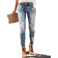 Allimy Women's High Rise Skinny Stretch Ripped Jeans High Waisted Destroyed Denim Pants