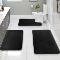 Clara Clark 3 Piece Bathroom Rugs Bath Mat Set, Velvet Memory Foam Bath Mats for Bathroom - Non-Slip, PVC Backing Bath Rugs, Washable - Dries Quickly, Black