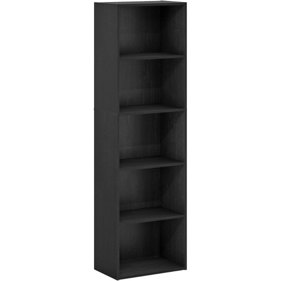 Furinno LUDER Book Shelf, 5-Cube Bookshelf, Bookcase with Open Shelf, 9.4 x 15.8 x 52, for Living Room, Bedroom, Home Office, Blackwood