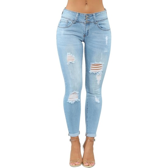 KUNMI Women's Skinny Ripped Trendy Jeans Distressed Stretchy Denim Pants