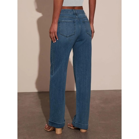 KUNMI Jeans for Women Wide Leg Baggy High Waist Boyfriends Straight Leg Stretchy Denim Pants Trendy Fall 2025