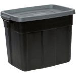 Rubbermaid 6-Pack Heavy Duty Durable 3 GAL Totes for Storage with Snap Lids and Handles, Plastic Storage Bins Stackable Black Gray for Home and Garage (3 GAL - 6 Pack Solid Black and Grey)