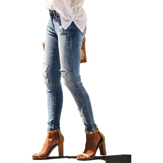 Allimy Women's High Rise Skinny Stretch Ripped Jeans High Waisted Destroyed Denim Pants
