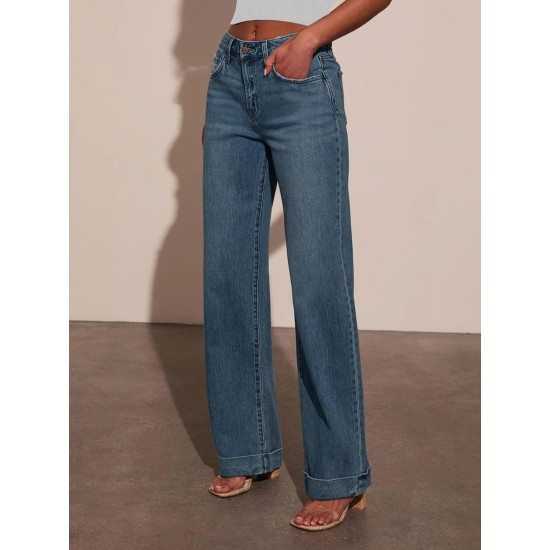 KUNMI Jeans for Women Wide Leg Baggy High Waist Boyfriends Straight Leg Stretchy Denim Pants Trendy Fall 2025