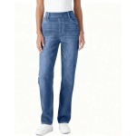 Jeans for Women Stretchy High Waist Tummy Control Fake Denim Pants Elastic Waisted Slim Fit Straight Leg Casual Work Trousers