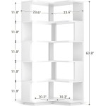Armocity Corner Book Shelf - 6-Shelf Corner Bookshelf Etagere Bookcase with Baffle, Freestanding L Shaped Display Shelf Stand for Home Office, Living Room, Bedroom, Kitchen, White