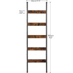 HOOBRO Blanket Ladder, 5-Tier Towel Rack with Hooks, Wall-Leaning Blanket Rack, Decorative Display Ladder Shelf, for Scarves, Industrial, Living Room, Bedroom, Rustic Brown and Black BF52CJ01