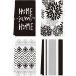 Artoid Mode Black Stripes Home Sweet Home Boho Halloween Kitchen Towels Dish Towels, 18x26 Inch Seasonal Decoration Hand Towels Set of 4