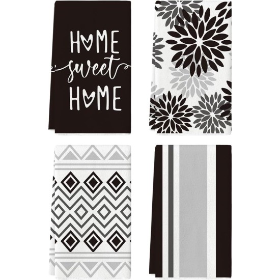 Artoid Mode Black Stripes Home Sweet Home Boho Halloween Kitchen Towels Dish Towels, 18x26 Inch Seasonal Decoration Hand Towels Set of 4