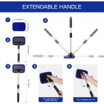 11pcs Windshield Cleaner Tool, Car Window Cleaning Wash Kit with 6 Reusable Microfiber Pads 2 Spray Bottles and Extendable Handles Auto Glass Wiper Kit, Blue