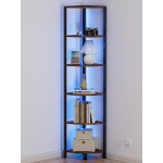 Furnulem 6 Tier Corner Shelf with LED Light, 67.5” Tall Standing Shelf Organizer, Narrow Bookshelf with Storage Rack for Wall Corner, Living Room, Bedroom, Metal Frame, Wood Display Shelf