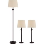 360 Lighting Carter Traditional Table 3 Piece Floor and Table Lamp Set Bronze Metal Oatmeal Drum Shade Decor for Living Room Bedroom House Bedside Nightstand Home Office Reading Family