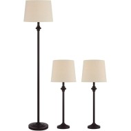 360 Lighting Carter Traditional Table 3 Piece Floor and Table Lamp Set Bronze Metal Oatmeal Drum Shade Decor for Living Room Bedroom House Bedside Nightstand Home Office Reading Family