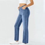 Jeans for Women Stretchy High Waist Tummy Control Fake Denim Pants Elastic Waisted Slim Fit Straight Leg Casual Work Trousers
