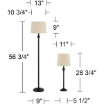 360 Lighting Carter Traditional Table 3 Piece Floor and Table Lamp Set Bronze Metal Oatmeal Drum Shade Decor for Living Room Bedroom House Bedside Nightstand Home Office Reading Family