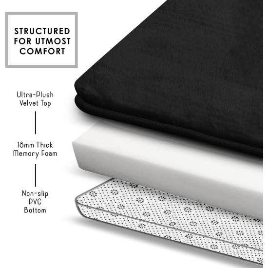 Clara Clark 3 Piece Bathroom Rugs Bath Mat Set, Velvet Memory Foam Bath Mats for Bathroom - Non-Slip, PVC Backing Bath Rugs, Washable - Dries Quickly, Black