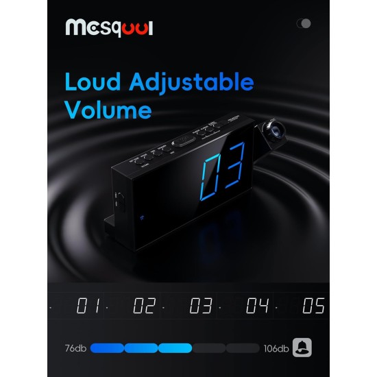 Digital Projection Alarm Clocks for Bedrooms - Large LED Display, 180° Rotatable Projector, 5-Level Dimmer,USB Charger,Battery Backup,Loud Dual Alarms for Kids Elderly,Heavy Sleepers,Snooze,12/24H,DST