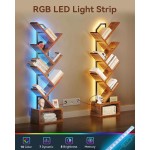 Casaottima Tree Bookshelf with LED Lights, 6-Tier Narrow Bookcase for Small Spaces, Tall Steel & Wood Storage Shelf with Cabinet, Home Decor & Organizer for Living Room/Bedroom/Home Office, Vintage