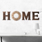 CHIF HAUTH Wood Home Sign with Sunflower Shaped Wood Mirror for O, Thick Letters for Wall Art, Rustic Decor, Farmhouse Home Wall Decor for Living Room, Entryway