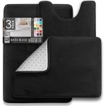 Clara Clark 3 Piece Bathroom Rugs Bath Mat Set, Velvet Memory Foam Bath Mats for Bathroom - Non-Slip, PVC Backing Bath Rugs, Washable - Dries Quickly, Black