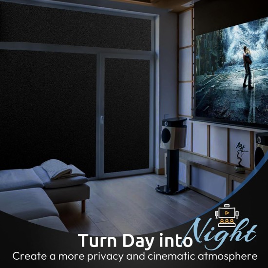 rabbitgoo Blackout Window Film, Sun Heat Blocking Privacy Cover for Glass, Removable Opaque Room Darkening Dark Black Out Window Covers Tint Shades for Home Day Sleep Light Blocker 17.5 x 78.7 Inches