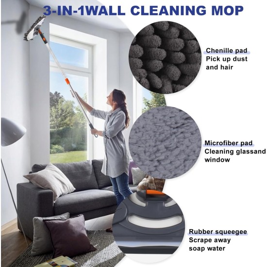 Wall Cleaner Mop with 79 Inches Long Handle, 360° Wall Washer Cleaner Tool for Walls/Ceiling Fans/Dust/Baseboard/Floors Clean, Ceiling Cleaner Tool Duster with Squeegee 6 Replacement Pads Wall Cleaner Mop with 79 Inches Long Handle, 360° Wall Washer Cleaner Tool for Walls/Ceiling Fans/Dust/Baseboard/Floors Clean, Ceiling Cleaner Tool Duster with Squeegee 6 Replacement Pads
