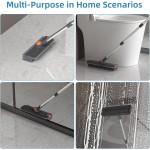 Scrub Brush with Long Handle, Floor Scrub Brush Squeegee Broom for Cleaning, 3 in 1 Shower Scrubber Floor Broom Squeegee for Concrete Tile Wall Deck Patio Grey