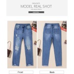 Sidefeel Women's Boyfriend Jeans Stretchy Ripped Distressed Zimbaplatinum Denim Pants Size 4-18