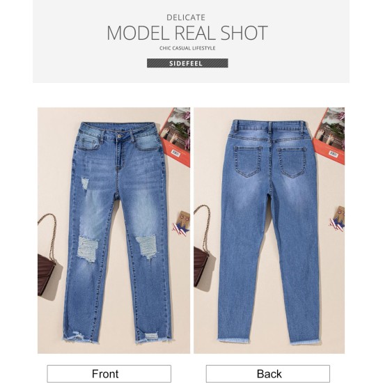 Sidefeel Women's Boyfriend Jeans Stretchy Ripped Distressed Zimbaplatinum Denim Pants Size 4-18