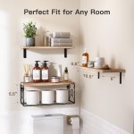Amada Bathroom Shelves Over Toilet with Storage Basket, Floating Wall Shelf for Home Organization & Wall Decor, Bathroom/Kitchen/Living Room Shelves–Natural Wood
