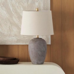 Nourison Home 23" Greyish Brown Earth Tone Rustic Farmhouse Ceramic Table Lamp for Bedroom, Living Room, Dining, Office, with Beige Linen Shade