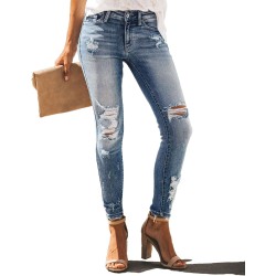Allimy Women's High Rise Skinny Stretch Ripped Jeans High Waisted Destroyed Denim Pants