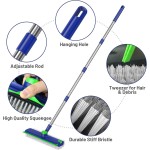 Floor Scrub Brush with Long Handle: 3 in 1 Heavy-Duty Floor Scrubber Brush with Squeegee for Cleaning Tile Bathroom Deck Kitchen Patio - Blue